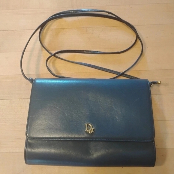 Christian Dior Vintage Dark Teal Leather Crossbody Purse